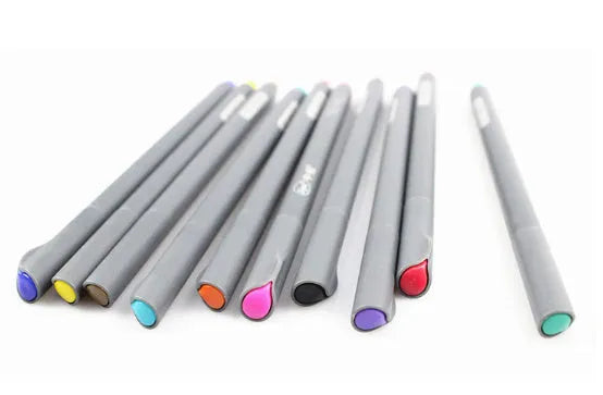 10-pack of black drawing pens with 0.38mm tips on white background