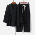 Women's cardigan hanfu two-piece suit in cotton linen blend, shown in apricot colour