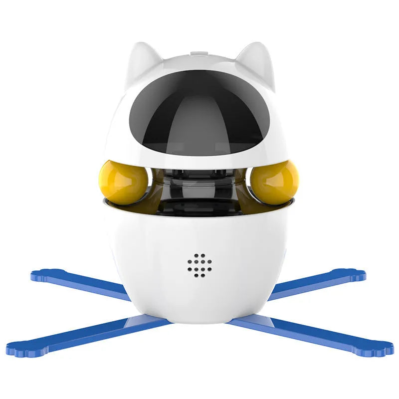 White automatic electronic cat toy with elastic rope and funny stick attachment for indoor feline play