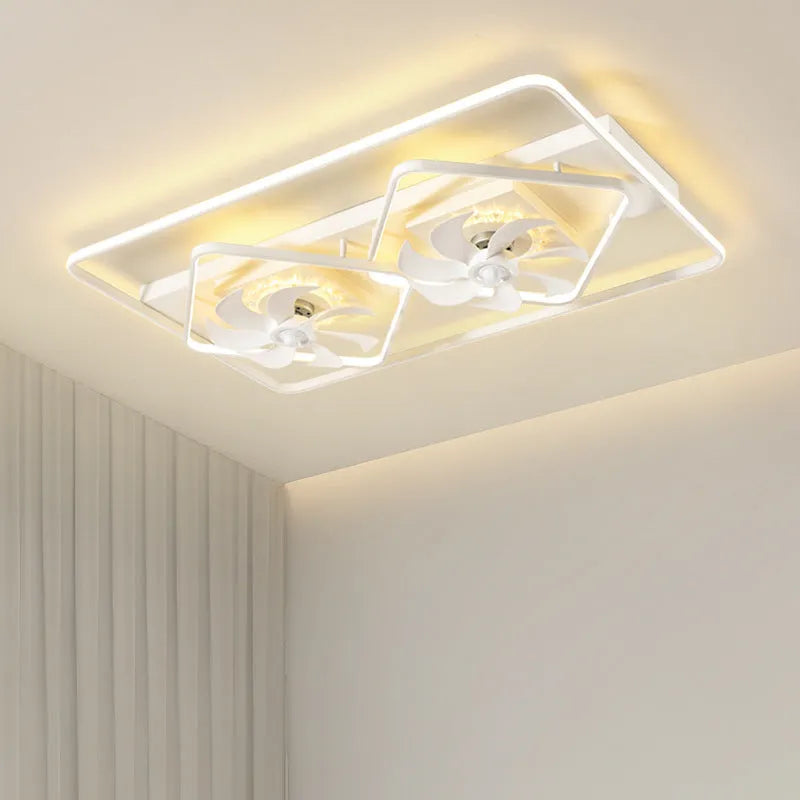 Thin modern ceiling fan lamp with light for bedroom or living room installation.