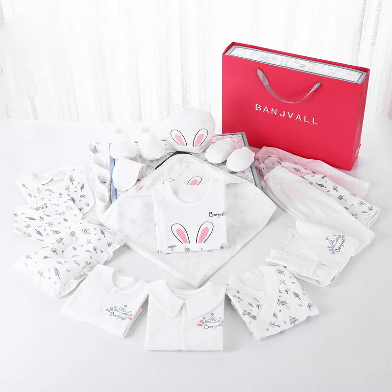 24-piece newborn gift box set with 100% cotton blue pink white baby clothes in 43x30cm box