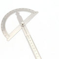 Clear plastic adjustable protractor showing angle measurement scale and two size options