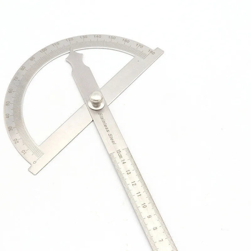 Clear plastic adjustable protractor showing angle measurement scale and two size options