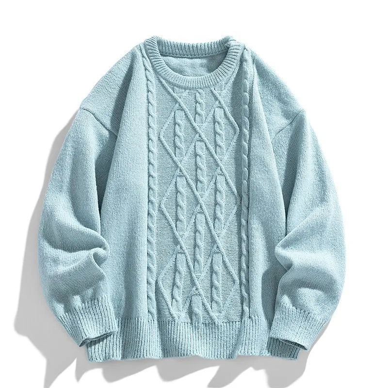 Twist stripes pullover furry sweater in cloud blue for teenagers, thick chemical fibre blend, straight fit