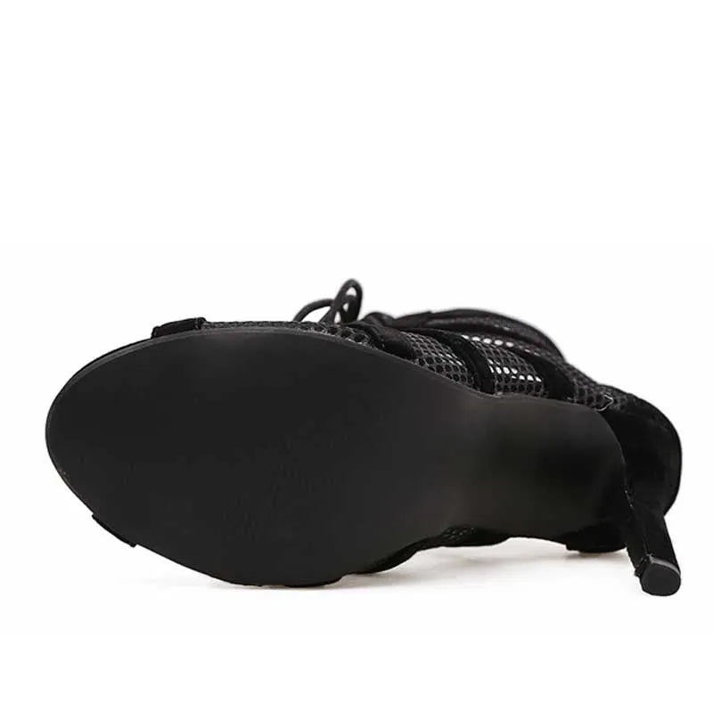 Black suede lace-up high heel women's shoes with 11.5cm heel on sizing chart
