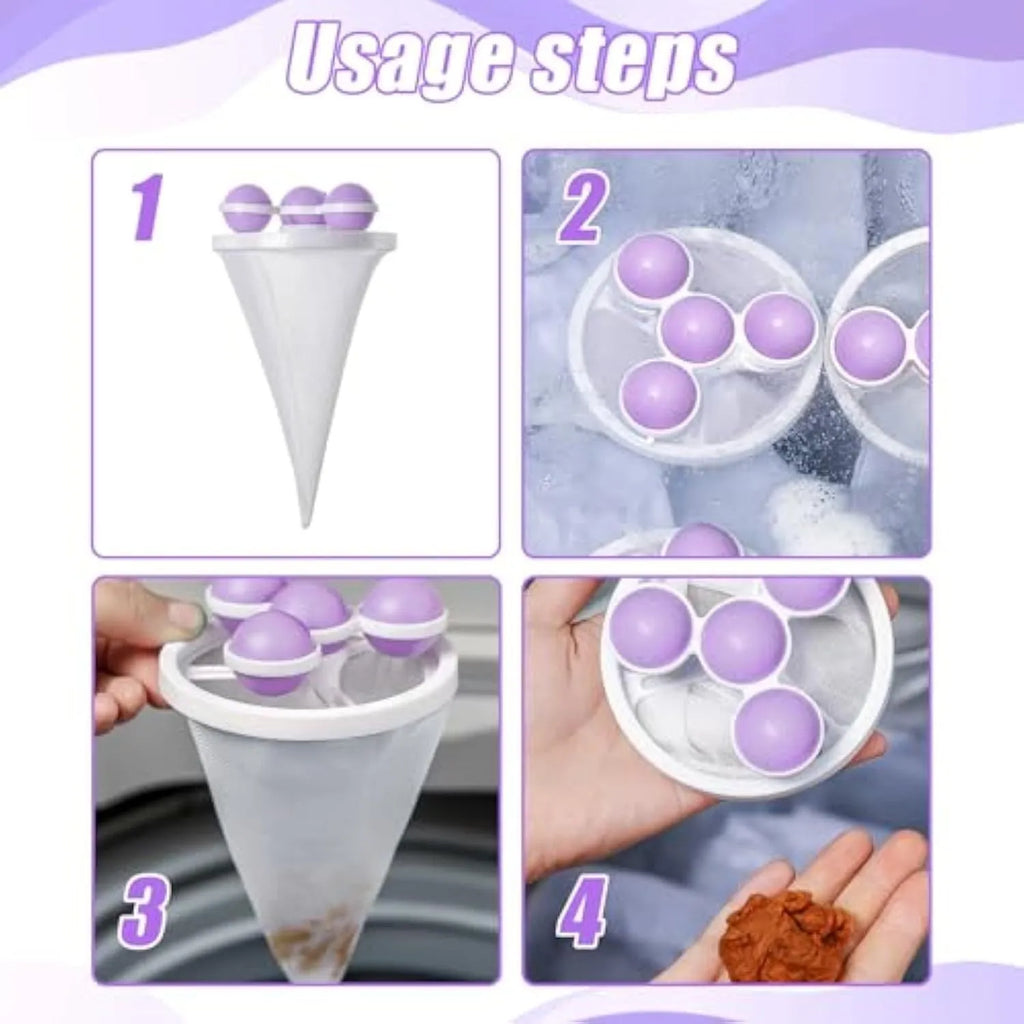 Three pink reusable mesh washing machine filter bags for catching pet hair and lint.
