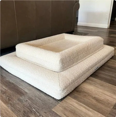 Rectangular pet sofa bed with thickened mattress in a neutral colour for dogs