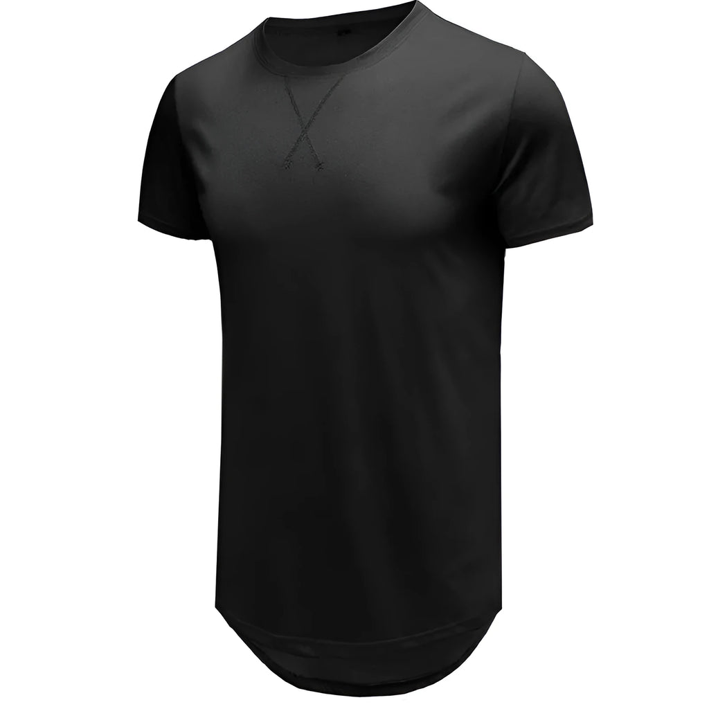 Men's slim fit cotton short-sleeved t-shirt on a hanger, shown in army green colour.