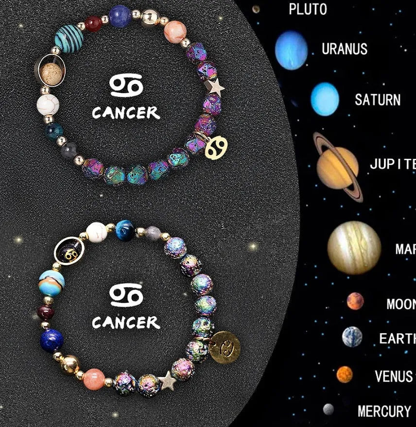 Set of two natural stone beaded bracelets on elastic string for zodiac signs.