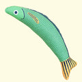 Soft plush fish-shaped cat toy with organic catnip stuffing in green, orange or yellow colours