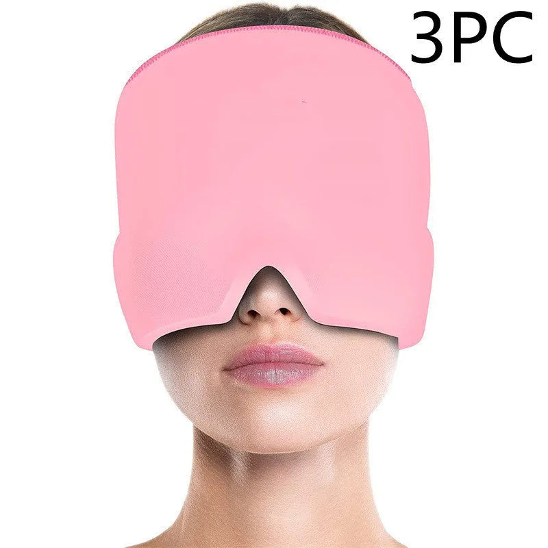 Elastic cloth gel eye mask for headache relief with adjustable headband in black colour