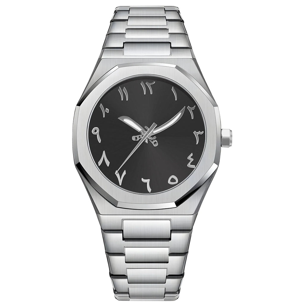 Men's business casual watch with stainless steel case and quartz movement in three colour options