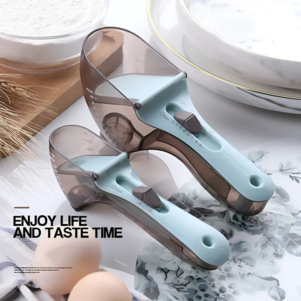 Blue and orange digital measuring spoon with magnetic bottom for kitchen storage