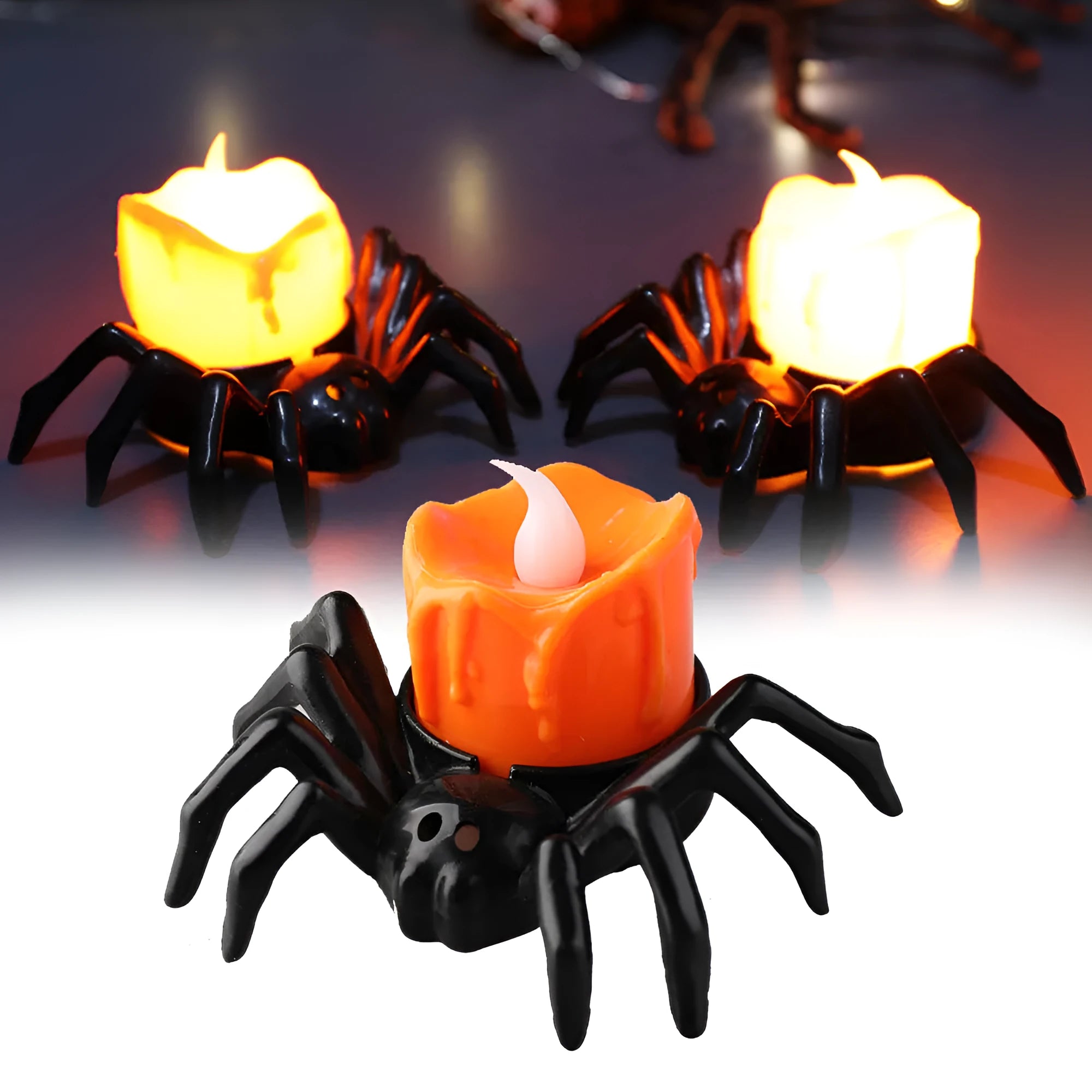 Halloween spider candlestick ornament plastic decorative candle light 7x8.5x5cm