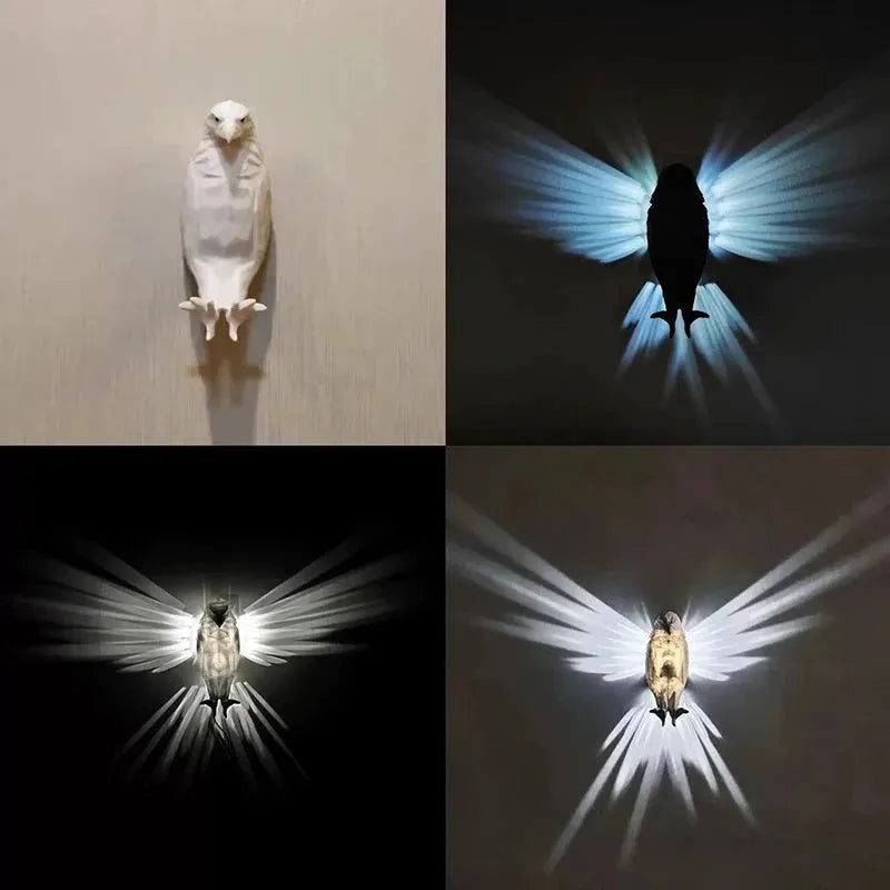 Eagle shape 3D wall lamp with silhouette projection measuring 22.5 x 9 x 12 cm