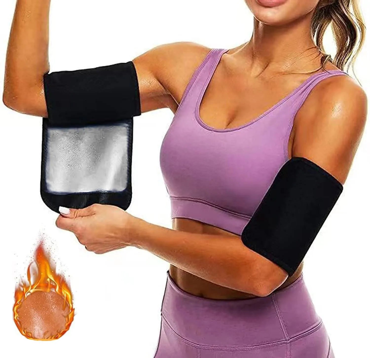 Arm sweatband in blue with elastic binding strap for sports and yoga.