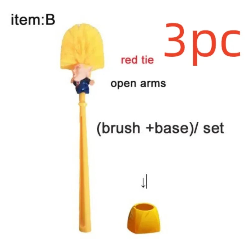 Yellow plastic Donald Trump novelty toilet brush with hanging handle, 40cm long