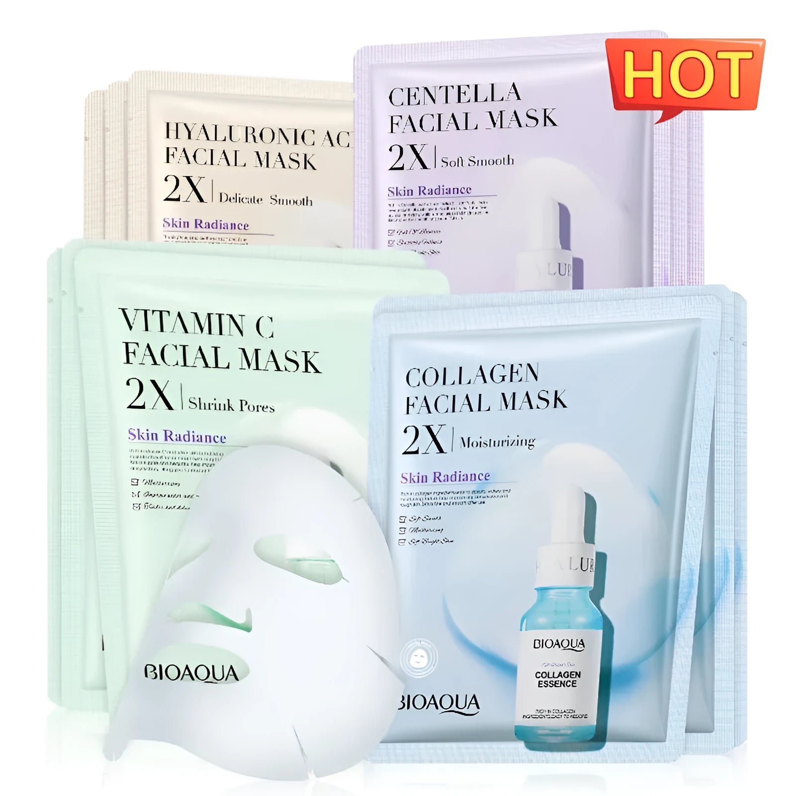 Collagen and hyaluronic acid facial sheet mask in 30g gel pack for skincare treatment