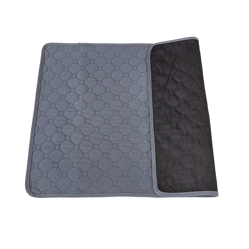 Pet Parents washable dog pee pad in neutral colour on a wooden floor