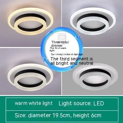 Modern LED ceiling light in black or gold, round or square style, for corridor or hallway.