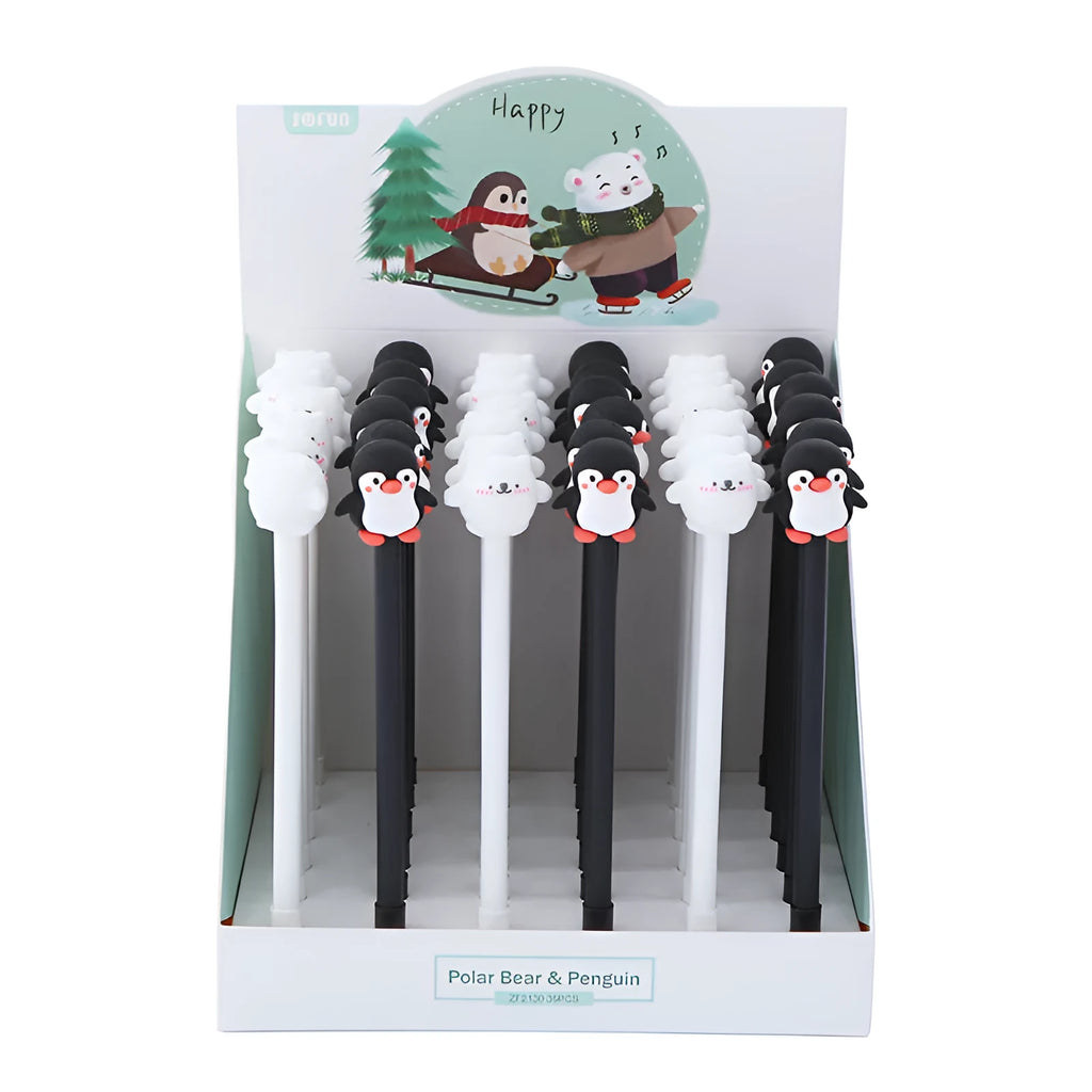 Korean cartoon penguin silicone gel pen with 0.5mm black refill and peacock blue black colour