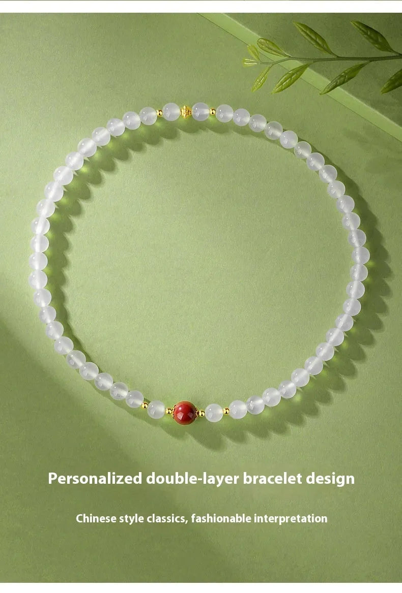 Women's double-layer bracelet with white agate geometric beads