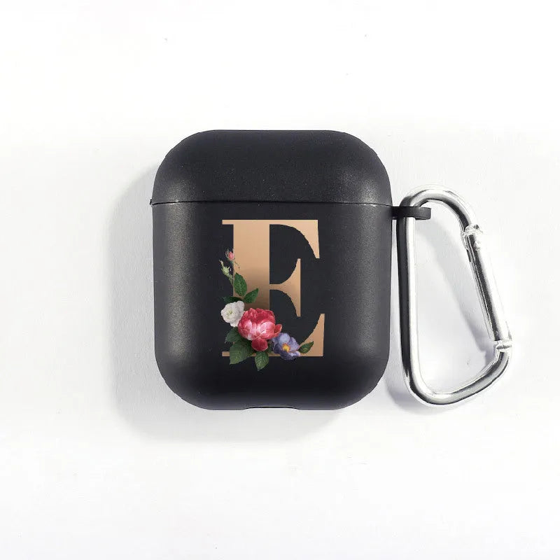 Matte black silicone alphabet AirPods case with dust plug, impact-resistant and anti-fingerprint surface