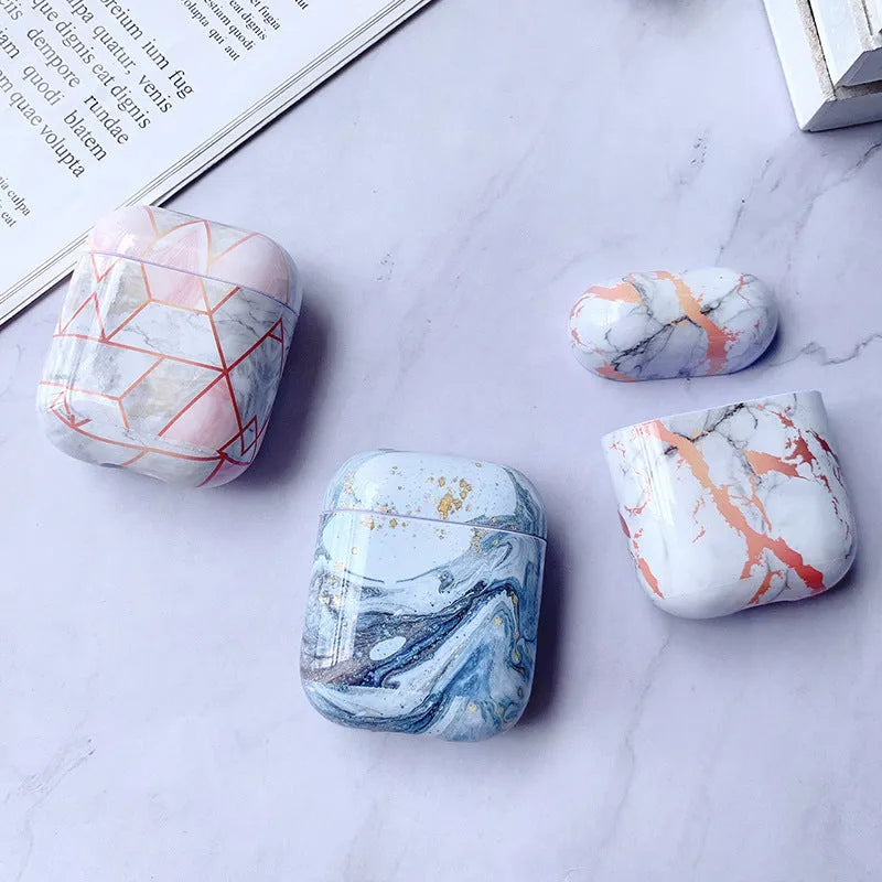 White marble effect hard PC protective case for Apple AirPods 1 and 2 charging box