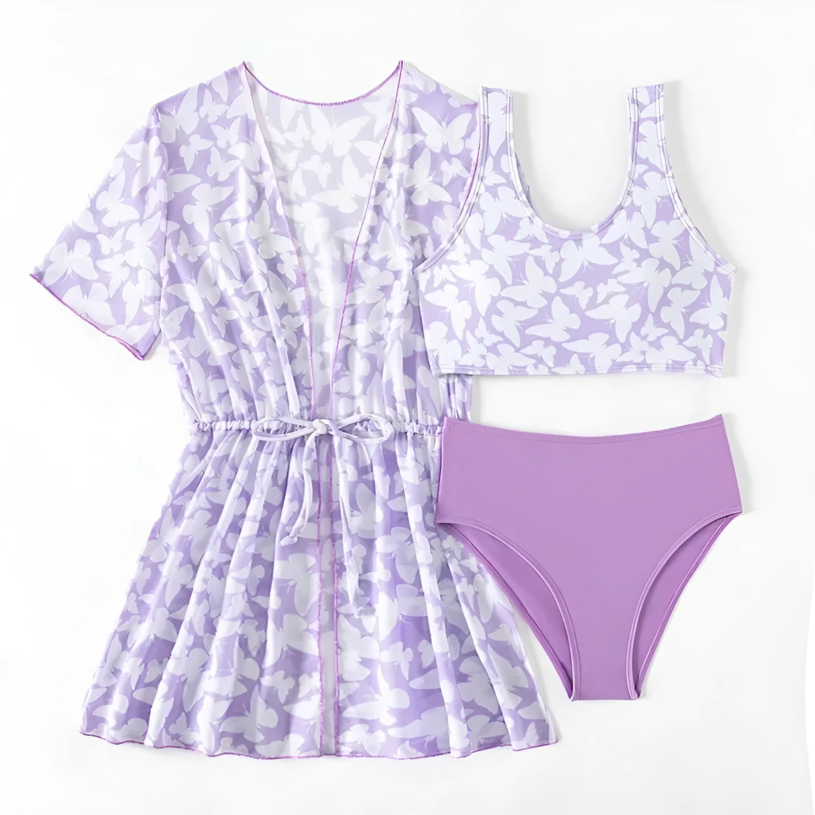 Girls' three-piece polyester swim cover-up set in colour 3218 for ages 8-12