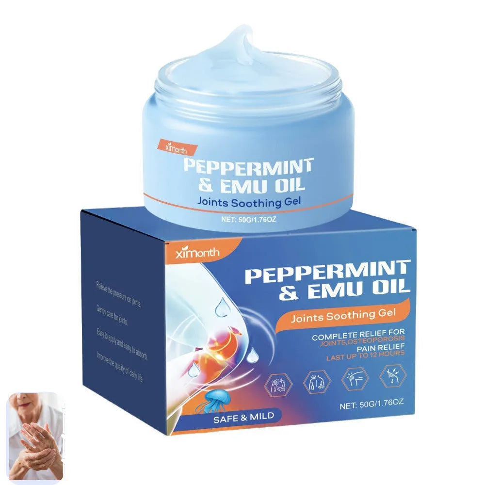 50g tube of transparent joint soothing gel with menthol and emu oil.
