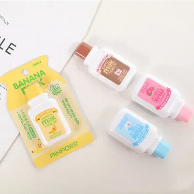 A bottle-shaped correction tape with cute patterns, showing the 6M tape length and curved design.