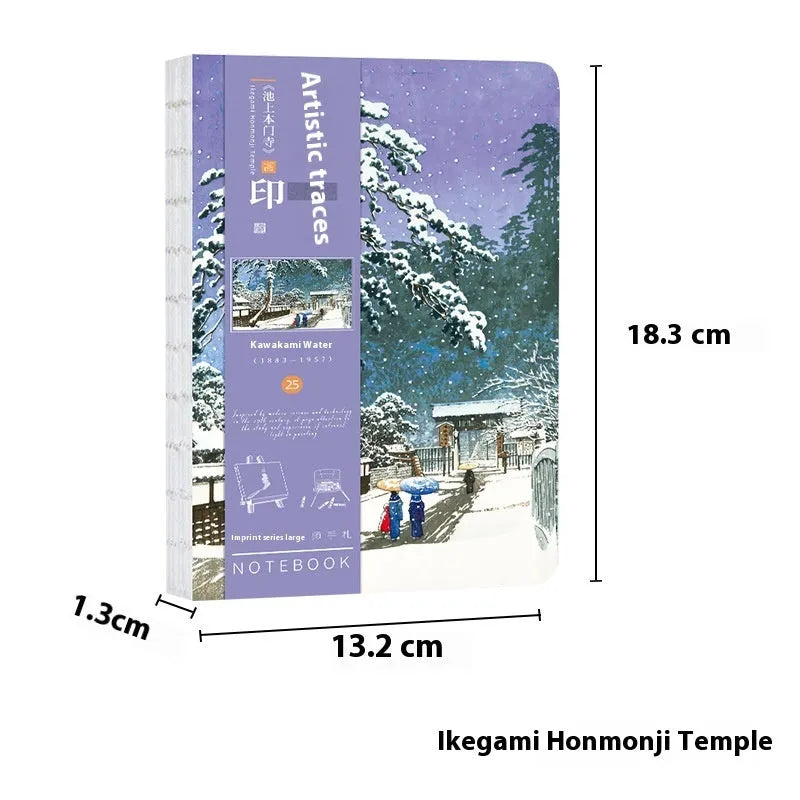 Ukiyo-e Kanagawa surfing village hand ledger notebook showing retro design and artwork
