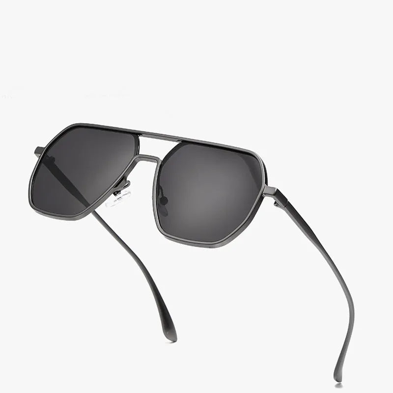 Men's polarised sunglasses with black and grey gradient lenses in black, gold and gun metal frame options