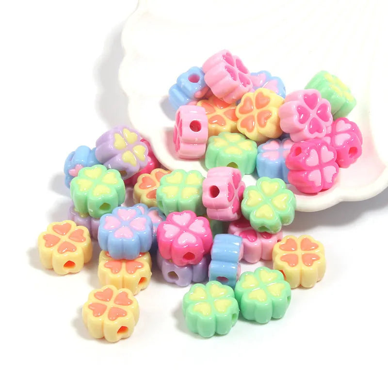 15mm frosted acrylic four-leaf clover cartoon love beads in random mixed colours for jewellery making