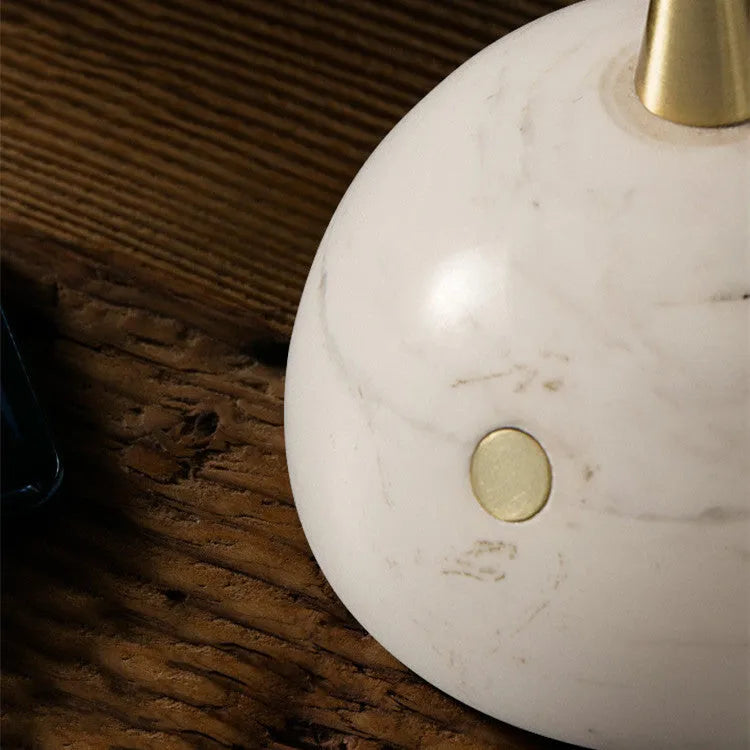 Contemporary desk lamp with a glass lampshade, dimmable LED light, and touch switch control.
