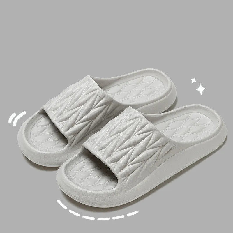 Leaf texture design EVA slippers for men and women in various colours on a non-slip sole.