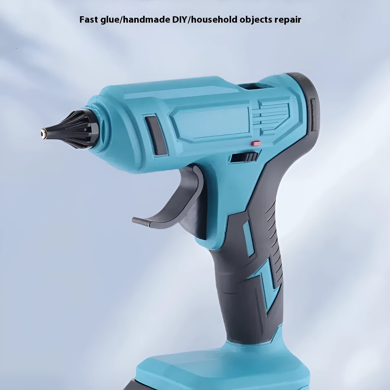 21V rechargeable lithium hot melt glue gun with bare metal finish and 11mm glue sticks