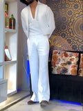 White polyester three-piece outfit set with V-neck shirt, sleeveless vest and trousers