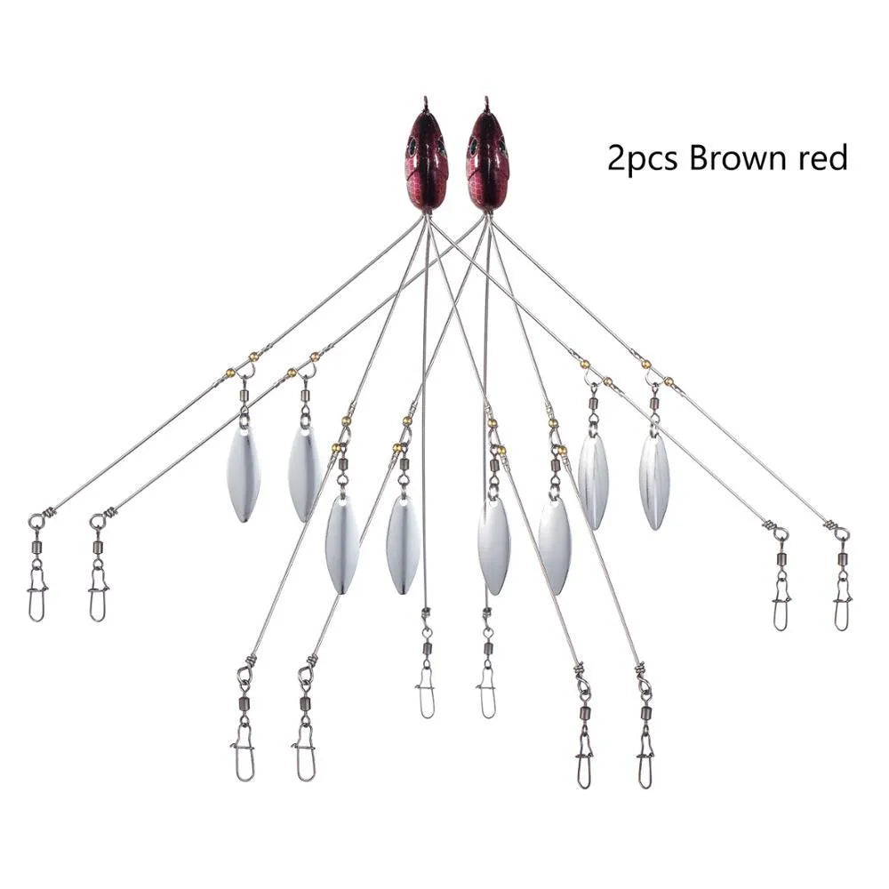 Bassdash umbrella fishing lure rig with 5 swivels and rotating metal sequins