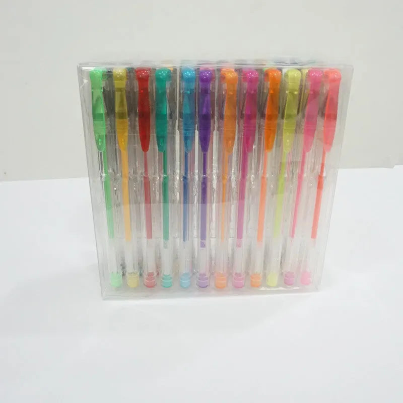 100 colour gel pens with dual 0.5mm and 1.0mm tips displayed in set, each 15cm long