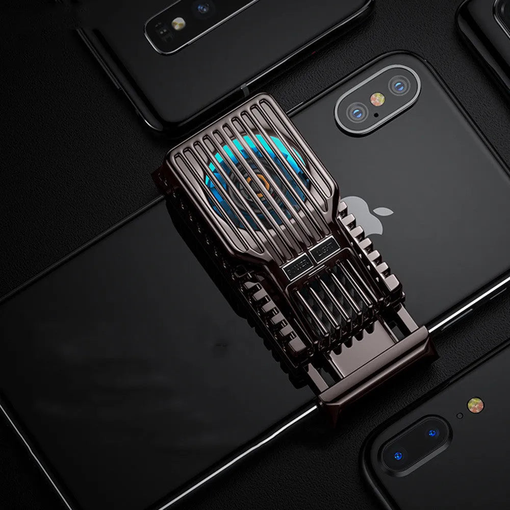 Black mobile phone radiator with clip design showing aluminum alloy and ceramic components for 4-7 inch devices