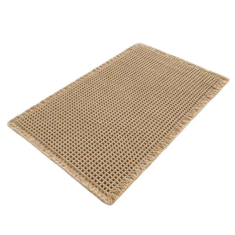 Absorbent non-slip bathroom carpet with checkered pattern in a neutral colour