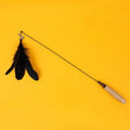 Wooden handle cat teasing stick with feather bell heads in multiple colours