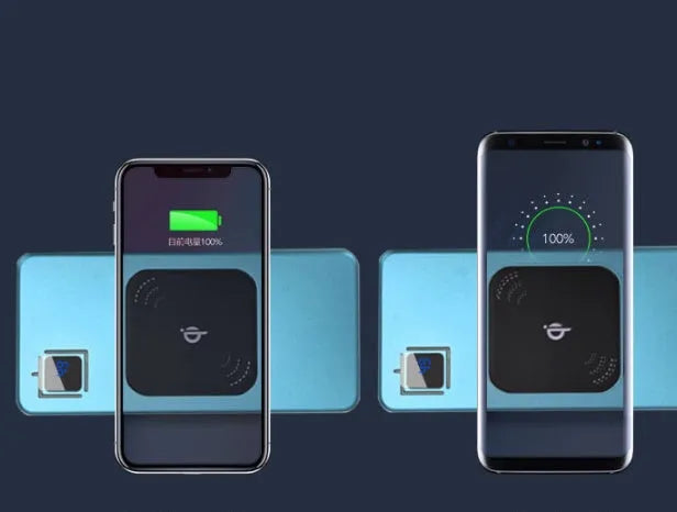 Silver alloy portable power bank with an LCD display showing battery level.