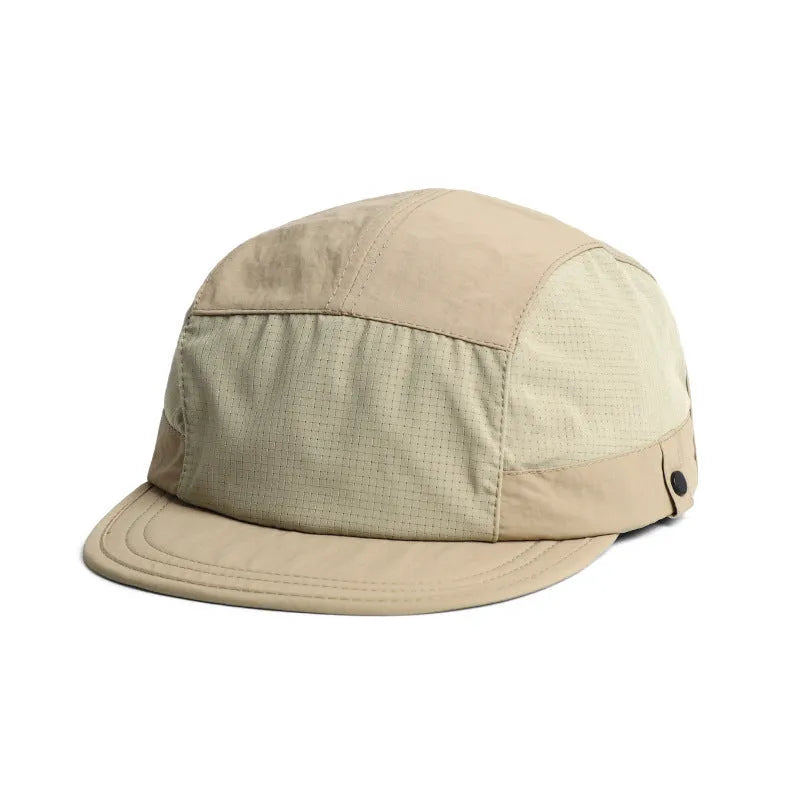 Men's black breathable dome-crown baseball cap made from quick-dry polyester fabric.