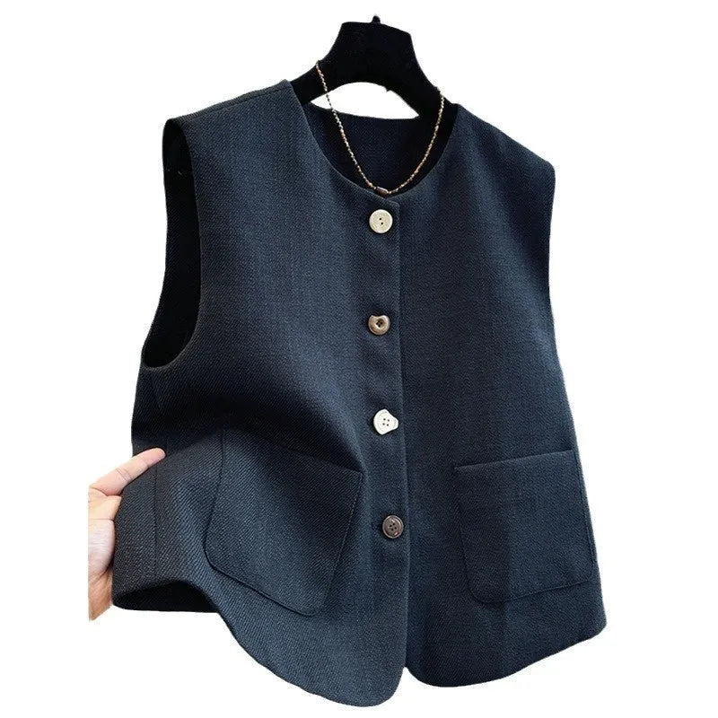 French style women's sleeveless bandage vest dress in polyester fabric with round neck design