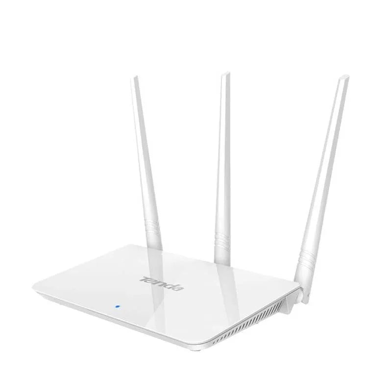 White wireless router for dual-band 2.4GHz and 5GHz home broadband network.