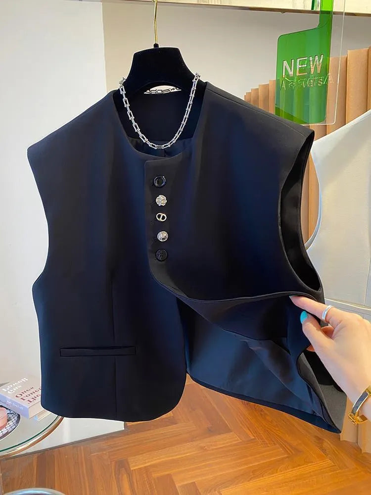 Loose-fitting waistcoat universal bandage dress in polyester fabric with pocket details
