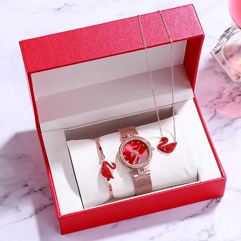 Women's quartz wrist watch with round alloy case, sapphire crystal glass, genuine leather strap, and onion crown