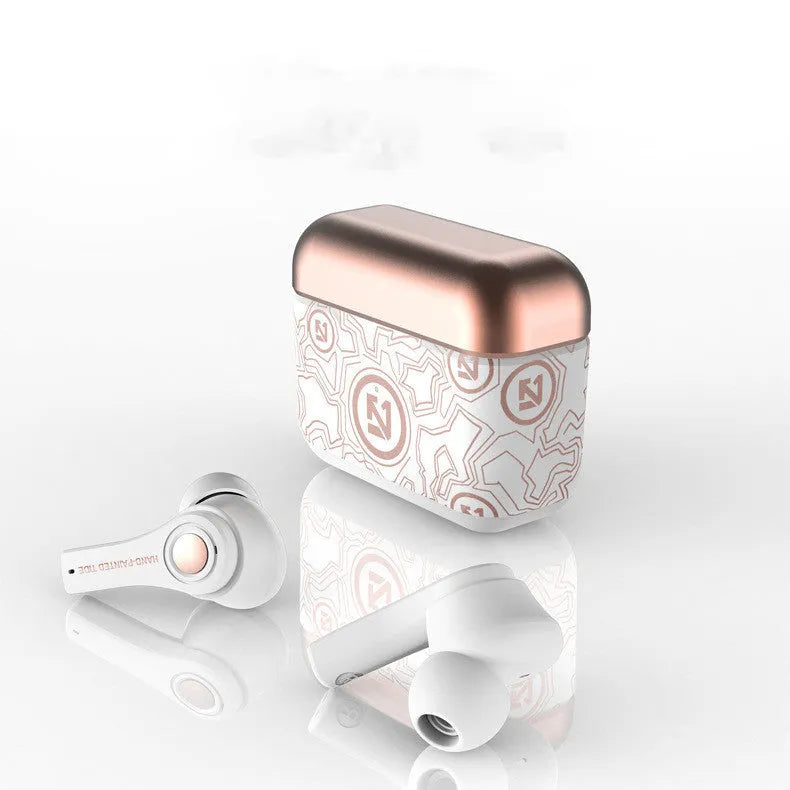 Black and white TWS touch wireless in-ear headphones with charging case